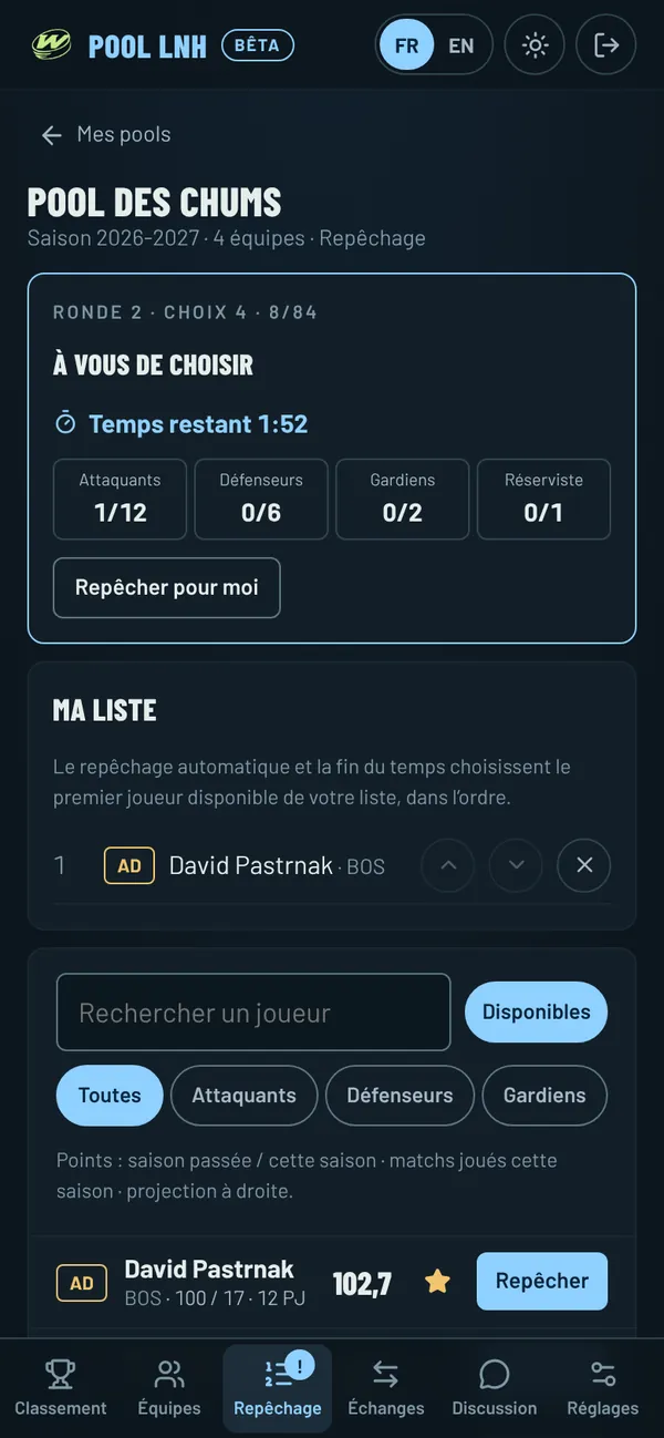 Le repêchage et sa minuterie